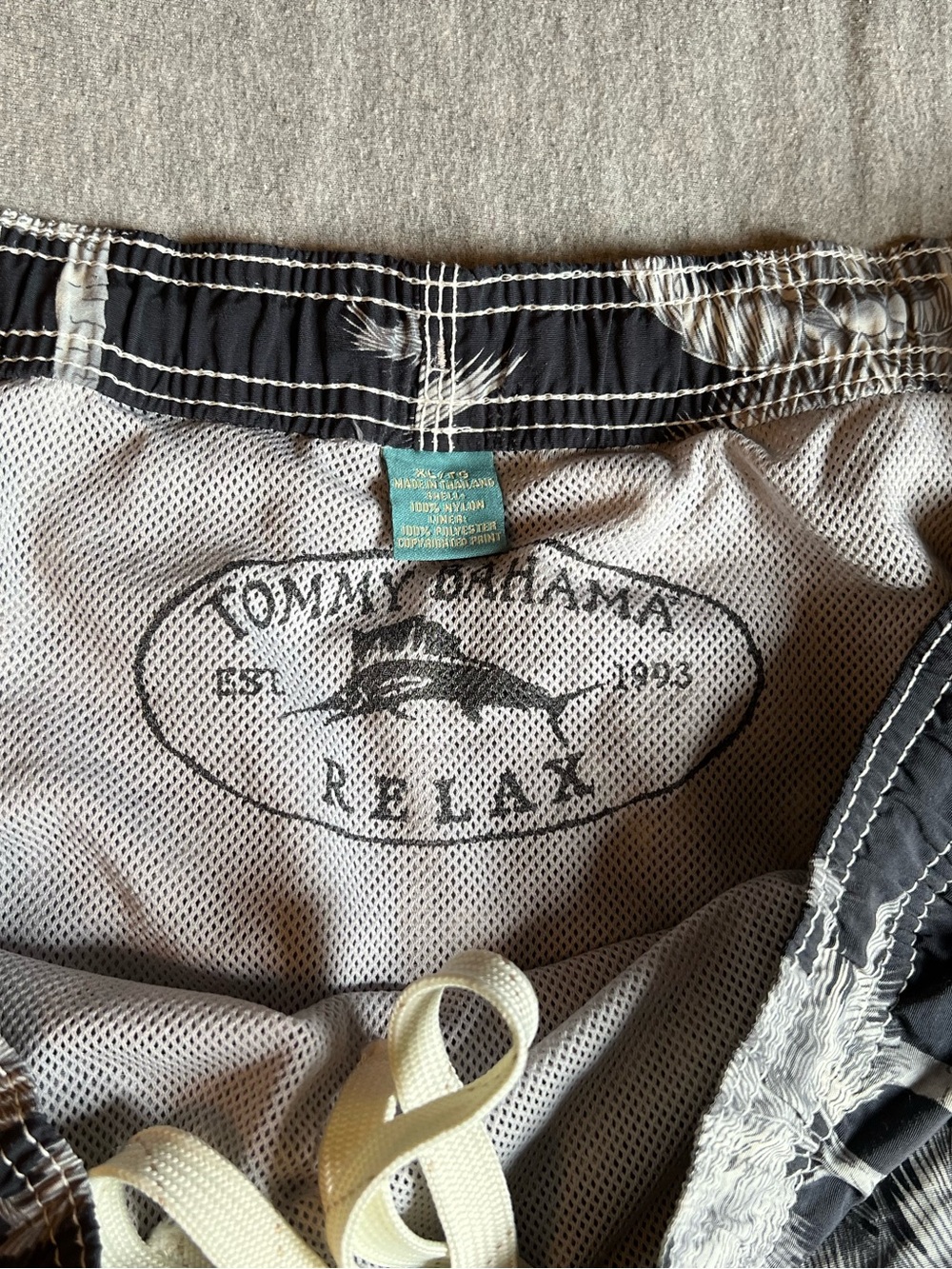 Tommy Bahama Black and White Palm-Print Swim Trunks - Picture 4 of 5